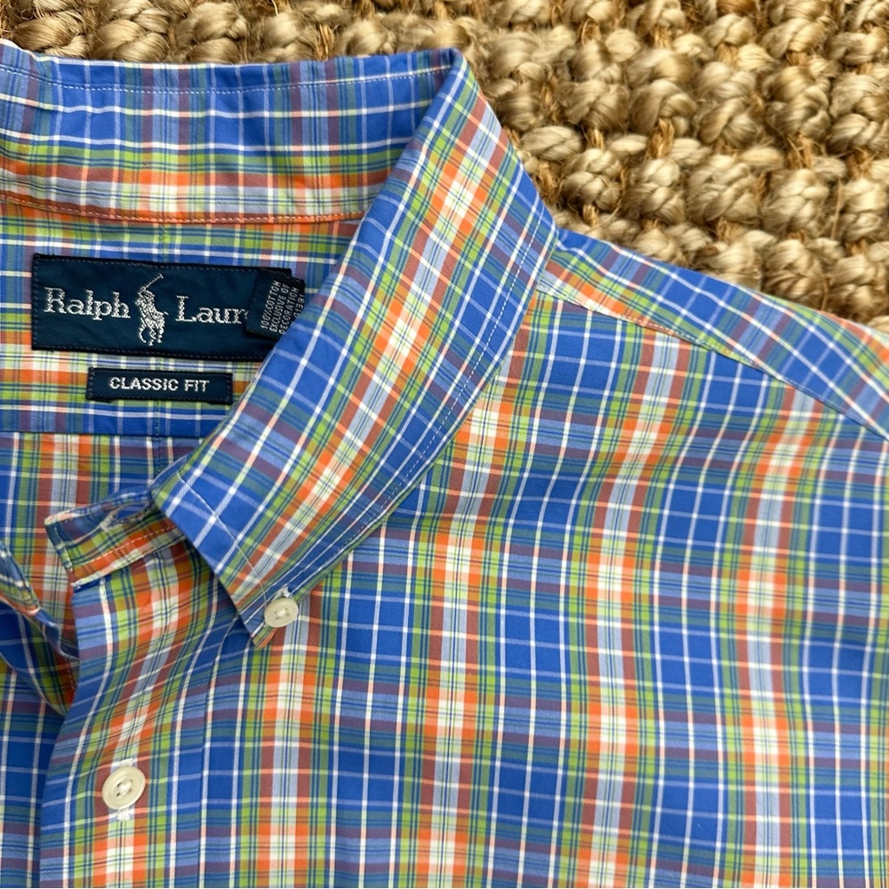 Polo Ralph Lauren Classic Fit Dress Shirt (XL - 17.5 Neck 32/33 Arm) Blue Orange